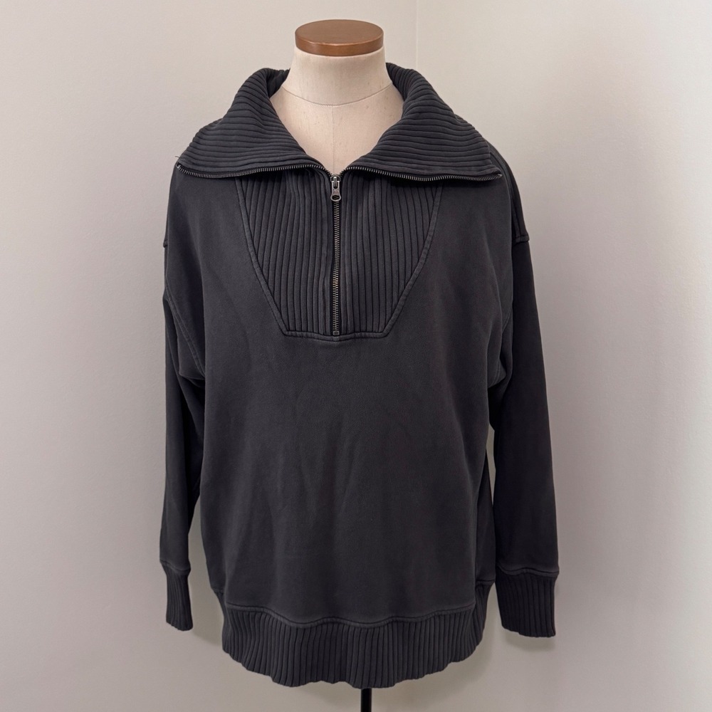 Aerie XS Gray Oversized Zip Pullover Sweatshirt Lounge Slouchy Athleisure